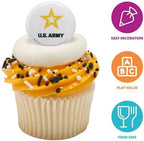 US Army Cupcake Toppers, 24 United States Army Official Logo Cupcake Rings, Food Safe U.S. Military Cake Decorations - 24 Pack