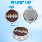 American Football Pill Case, Ball Lover Pill Box 3 Compartments Metal Small Pill Holder with Mirror Mini Travel Pill Container for Purse Pocket Women Men