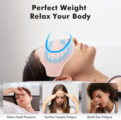 Sleep Eye Mask for Men Women, Weighted Sleeping Mask for Side Sleeper, Travel Blackout Night Blindfold Eye Shade Cover with Adjustable Strap (Blush)