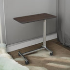 Medline Economy Overbed Table with Wheels - Versatile Use for Home, Nursing Home, Assisted Living or Hospital - Walnut Top, Silver Hammertone Base - Adjustable & Portable