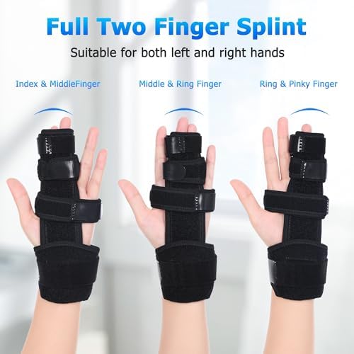 Fanwer 2 Finger Splint, Reversible Trigger Finger Splint, Adjustable Length Finger Brace, Knuckle Straightening Immobilizer for Broken Finger, Arthritis, Mallet Finger, Sprains, Tendonitis