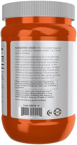 NOW Foods Sports Nutrition, L-Glutamine Pure Powder, Nitrogen Transporter*, Amino Acid, 1-Pound