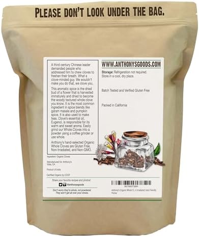 Anthony's Organic Whole Cloves, 1 lb, Gluten Free, Non GMO, Non Irradiated, Keto Friendly