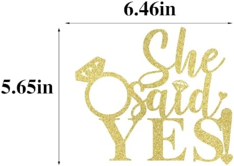 She Said Yes Cake Topper Funny Wedding, Engagement, Bachelorette,Pregnancy Announcement Glitter Party Decorations (Gold -she said yes)