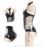 SINROYEE Women’s Teddy Bodysuit Sexy Lace Up Leather Pu Nightshirt Nightout One Piece ClubwearSexy cosplay Lingerie