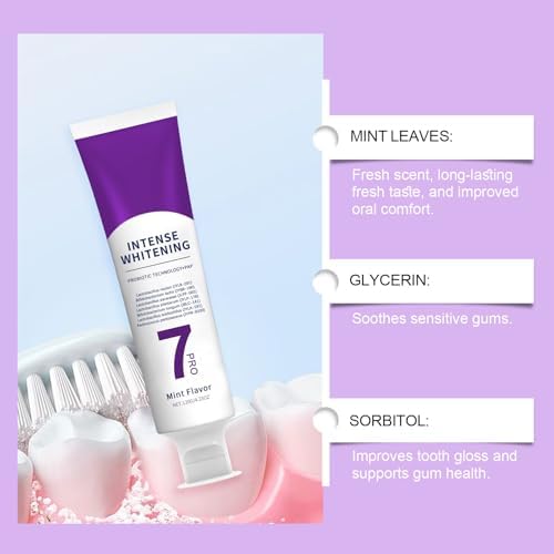 New 7-Pro Intensive Toothpaste | Upgraded Purple Formula with 7 Probiotics | Deep Repair & Long-Lasting, Fresh Breath White Teeth Stain Removal Gum Care & Cavity Prevention, Mint Flavor, 4.23OZ
