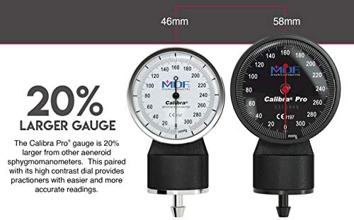 MDF Instruments Extra Large Gauge Calibra Pro Aneroid Sphygmomanometer + MDF Latex-Free Large Adult Replacement Blood Pressure Monitor Cuff D-Ring - Double Tube