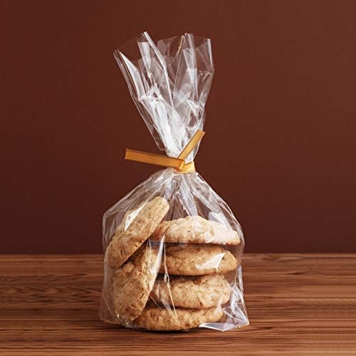 Morepack Flat Bottom Cellophane Bags,100 Pieces 6x2x10 Inches Clear Cello Treat Bags With 100Pcs Twist Ties (No Side Gusset)