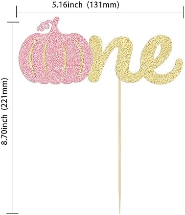 Gyufise 1 Pack Pumpkin One Cake Topper Pink Glitter Fall Theme Girl Little Pumpkin 1st Birthday Cake Pick Decorations for Baby Shower First Birthday Thanksgiving Party Supplies