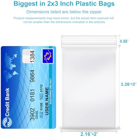 2''x 3'', (Pack of 100) Thick Clear Plastic Reclosable Zip Poly Bags with Resealable Lock Seal Zipper for Photo, Jewelry, Bakery, Treats, Travel, Storage, Packaging & Shipping