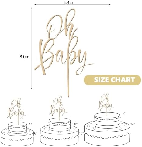 Wooden Oh Baby Cake Topper, New Baby Photo Booth Props, Wooden Cake Topper for Baby Shower or Birthday Decorations (Design02)