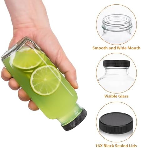 umud Juice Bottles with Lids, 16 Oz - Set of 3 - Clear Glass Jars with Caps - Reusable Empty Drink Containers for Juicing, Smoothies, Water, Milk, Kombucha Storage, Wellness Shots and More (3)