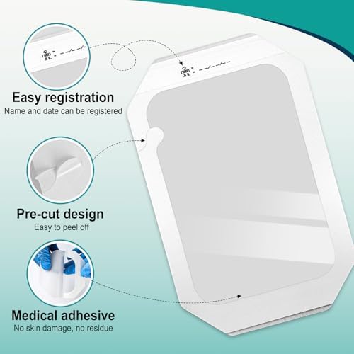 Transparent Film Dressing 6'' x 8'' Box of 12 - Waterproof Bandages for Swimming, Showering, Wounds, Post Surgical Shower or IV Shield, Tattoo Aftercare Bandage, Scar Therapy, Adhesive Patches