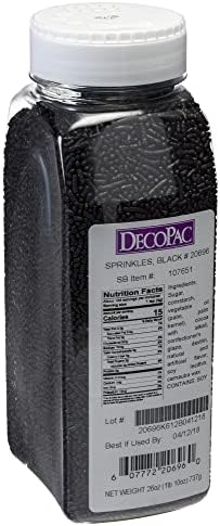 DecoPac Black Sprinkles | Extra Large 26oz Pack | Cake Sprinkle Mix, Fancy Sprinkles For Cake Decorating, Handheld Container, Candy Sprinkles, Cake Sprinkles - Black