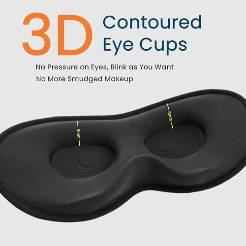 Allfulyun Sleep Mask for Side Sleeper Women Men, 3D Light Blocking Eye Mask,Soft Breathable Eye Shade Cover, Comfortable Night Blindfold,Zero Pressure Sleeping Mask for Travel, Nap, Black