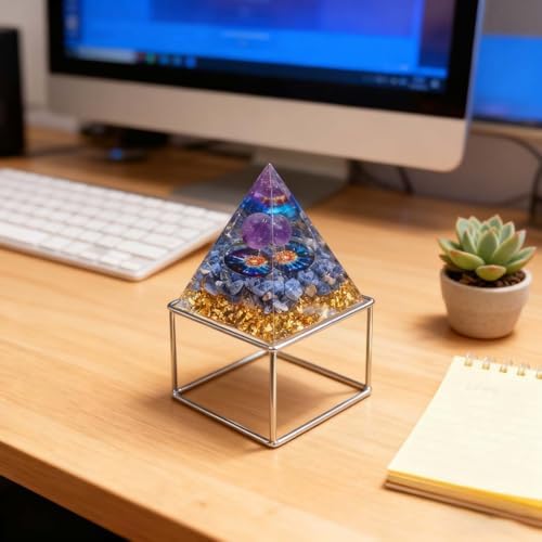 Orgone Amethyst Crystal Pyramid - 2’‘Energy Generator,Reiki Healing Chakra Crushed Stone Jewelry,Meditation & Spiritual Healing Decor