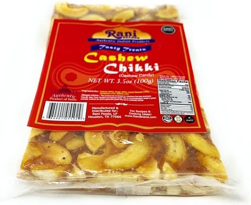 Rani Cashew Chikki (Brittle Candy) 3.5oz (100g) ~ All Natural | Vegan | No colors | Gluten Friendly | Kosher | Indian Origin