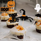 24Pcs Halloween Cupcake Toppers Pumpkin Witch Hat Ghost Bats Boo Trick or Treat Cupcake Picks Baby Shower Birthday Halloween Themed Party Cake Decorations Supplies