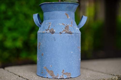 Harbor Gardens H12503BLUE 8.3" Old Fashioned Distressed Vintage Blue Milk Can