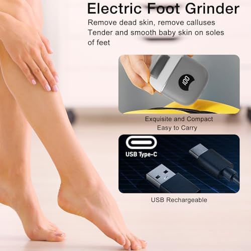 Callus Remover Foot File,Electric Foot File Grinding Machine Foot Repair and Grinding Device,Upgrade Digital Display Electric Foot Exfoliating Scrubber with 3Grinding Heads 2Speeds (Grey)