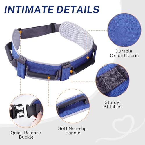 Gait Belt, Adjustable Gait Transfer Belt with 7 Handles, Standing Aids & Walking Assist Devices with Quick-Release Buckle for Seniors and Disabled (Blue-L)