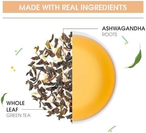 Teabox Ashwagandha Green Tea 25 Teabags | Ayurvedic Blend of Premium Green Tea and Natural Ashwagandha | Silken Pyramid Teabags