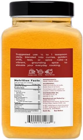 Jiva Organics Organic Turmeric Powder w/Curcumin 8oz Jar - 100% Raw, Natural, Pure, Non-GMO - Lab Tested & Reports Available