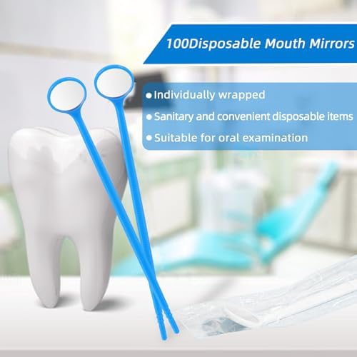 Disposable Dental Mirrors (100 Pack) -Dentists and Home Use Anti Fog Dental Mirrors - Plastic Mouth Mirror with Comfort Grip for Kids Adults - Dental Tools Individually Packed (Blue (100 Pieces))