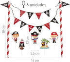 Dekora Pirate Cake Topper Kit, PVC Pirate Ship & Character Decorations for Cakes, Cupcakes & Desserts, Easy to Use, Reusable, Box of 12, 142 × 205 × 165 MM