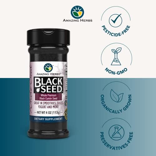 Amazing Herbs Whole Premium Black Cumin Seed - Nigella Sativa Seeds, Organic, Gluten-Free, Non-GMO, Supports Immune System, Cardiovascular Health, & Digestion - 4 oz