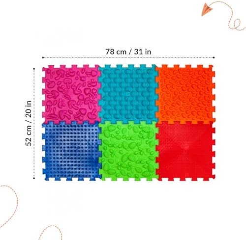 Massage Orthopedic Puzzle Floor Mat for Kids Flat Feet Prevention 6 Elements, Red, Blue, Yellow, Green