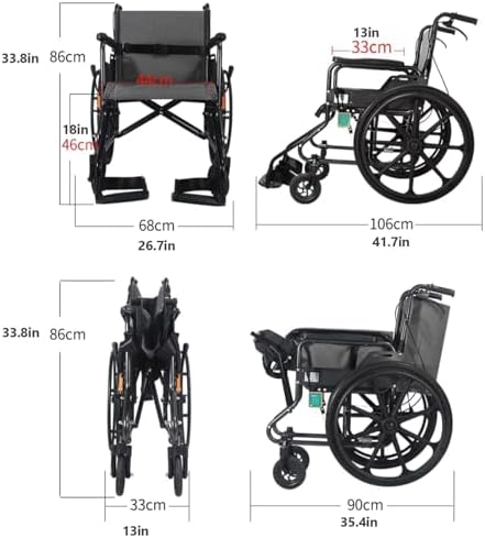 Safety Wheelchair Transport Wheelchairs Folding Carbon Steel Wheelchairs Transport Chair Transport Aid Wheelchairs Mobile Care Wheelchairs Easy to Carry