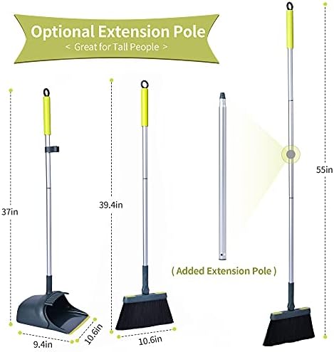 Broom and Dustpan Set for Home with 54" Long Handle, Upright and Lightweight Dust pan and Brush Combo for Kitchen Room Office Lobby Floor Cleaning, Dark Green