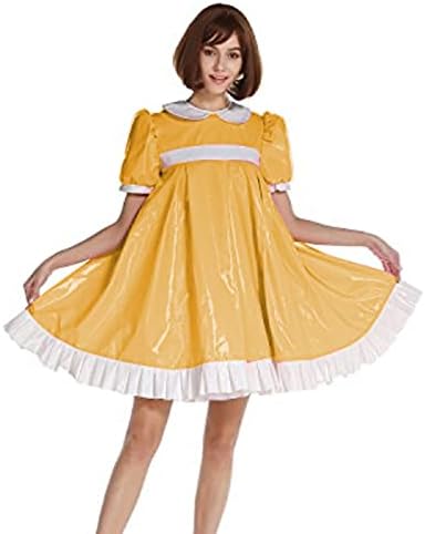 Dress Plus Size PVC Uniform Black Women Dress 7XL Party,Yellow,6XL