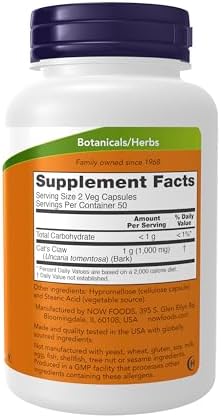 NOW Foods Supplements, Cat's Claw 500 mg, Non-GMO Project Verified, Herbal Supplement, 100 Veg Capsules