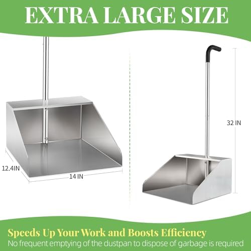 32In Extra Large Dust Pan with Long Handle,Heavy Duty Metal Dust Pan for Jumbo Debris Pan-Commercial Stand up Dustpan,Wide Mouth Outdoor Dustpan for Courtyards/Garage/Sidewalks-Professional Cleaning