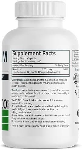 Bronson Selenium 200 mcg – Yeast Free Chelated Amino Acid Complex - Essential Trace Mineral with Superior Absorption, 100 Vegetarian Capsules