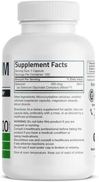 Bronson Selenium 200 mcg – Yeast Free Chelated Amino Acid Complex - Essential Trace Mineral with Superior Absorption, 100 Vegetarian Capsules