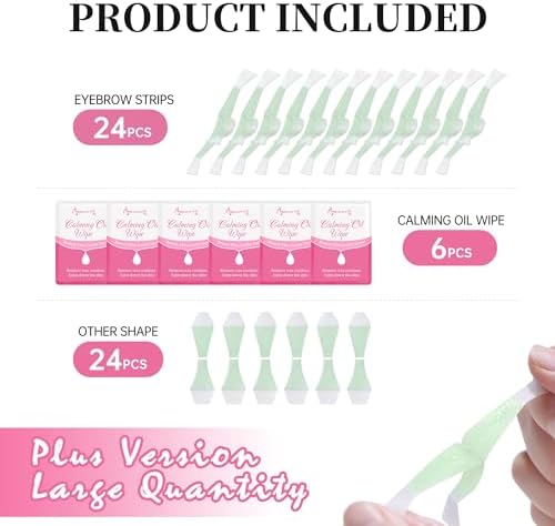 Beauty7 Fit Eyebrow Wax Strips Plus Volum, Pre-cut Facial Hair Removal, Lip Hair Removes, at Home Waxing 48 Strips, 6 Calming Oil Wipes, for All Skin Types Women