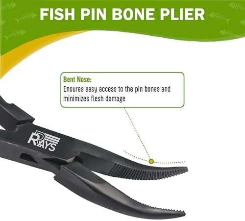 Fish Bone Pliers/Tweezers – Ergonomic Non-Slip Grip, Food-Grade Stainless Steel Deboner | Pin Bone Remover for Salmon, Trout & All Fish