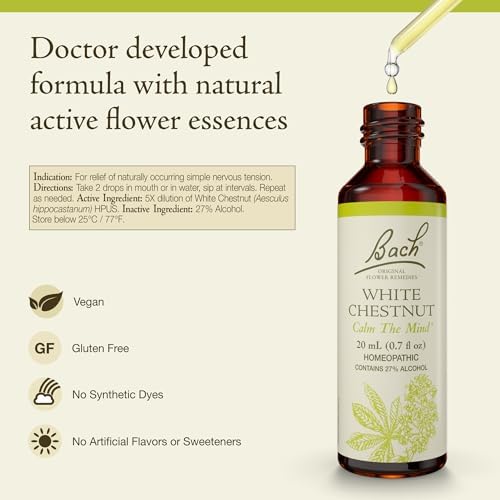 Bach Original Flower Remedies, White Chestnut - Calm The Mind - Natural Homeopathic Flower Essence for Emotional Balance - Vegan, Gluten Free, Sugar Free - 20mL Dropper