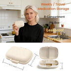 Wheat Straw Portable Pill Box, 8 Compartment Pill Organizer, Beige, Sealed Design, Travel Medicine Organizer, Daily Medication Container