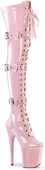 denova's Women's Patent 7.9in Very High Heel Lace Up Platform Pole Dance Over-The-Knee Thigh High Boot with Zipper