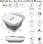 UNIFULL Collapsible Foot Spa Bath with Heat and Massage Rollers, Bubble, Foot Pedicure Kit, Temperature Control, Red Light, Pedicure Foot Spa, Foot Bath