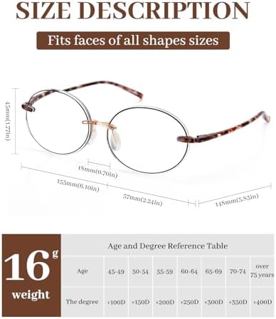 LUFF Reading Glasses for Women Men,3Pack Stylish Reader Glasses Blue Light Rimless Computer Reader Lightweight Anti Eyestrain