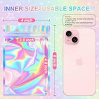 ANZNKU 100 Pack Mylar Bags Reasealable Holographic Bags, Smell Proof Bag Zipper Pouches with Clear Window, Jewelry Easter Candy Sealable Bag for Packaging Sample Party Favor (4 x 6 Inch)