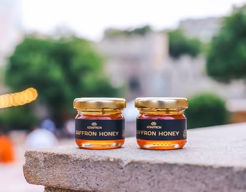 AZSAFFRON Saffron Honey | 30g Glass Jar | Pure Raw Unfiltered Honey Infused with Premium Saffron Threads
