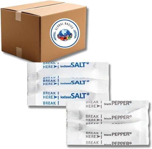 Global Basics Individual Salt and Pepper Packets | 500 Pairs of Salt and Pepper Packets Single Serve | 1000 Total Salt and Black Pepper Portion Packets (1000)