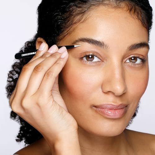 Tweezerman Black Stainless Steel Slant Tweezer - Eyebrow Tweezers for Women and Men