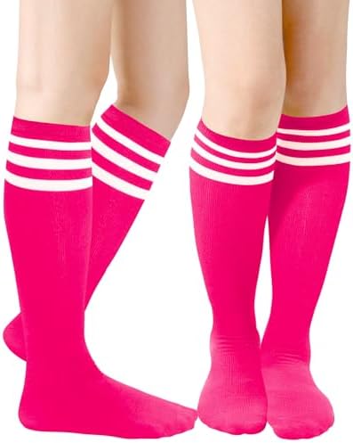 Syhood 2 Pairs Classic Athletic Knee High Socks Triple Stripes over The Calf Cotton Retro Tube Sock
